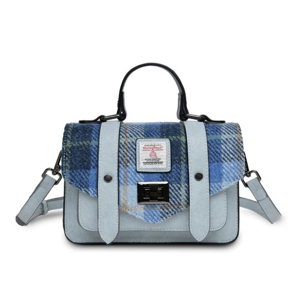 New Genuine Harris Tweed Shoulder Bag Satchel Purse Blue Plaid Scotland - Picture 1 of 6
